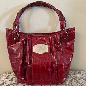 Sisti Italian Red Croc-Embossed Patent Leather Shoulder Bag